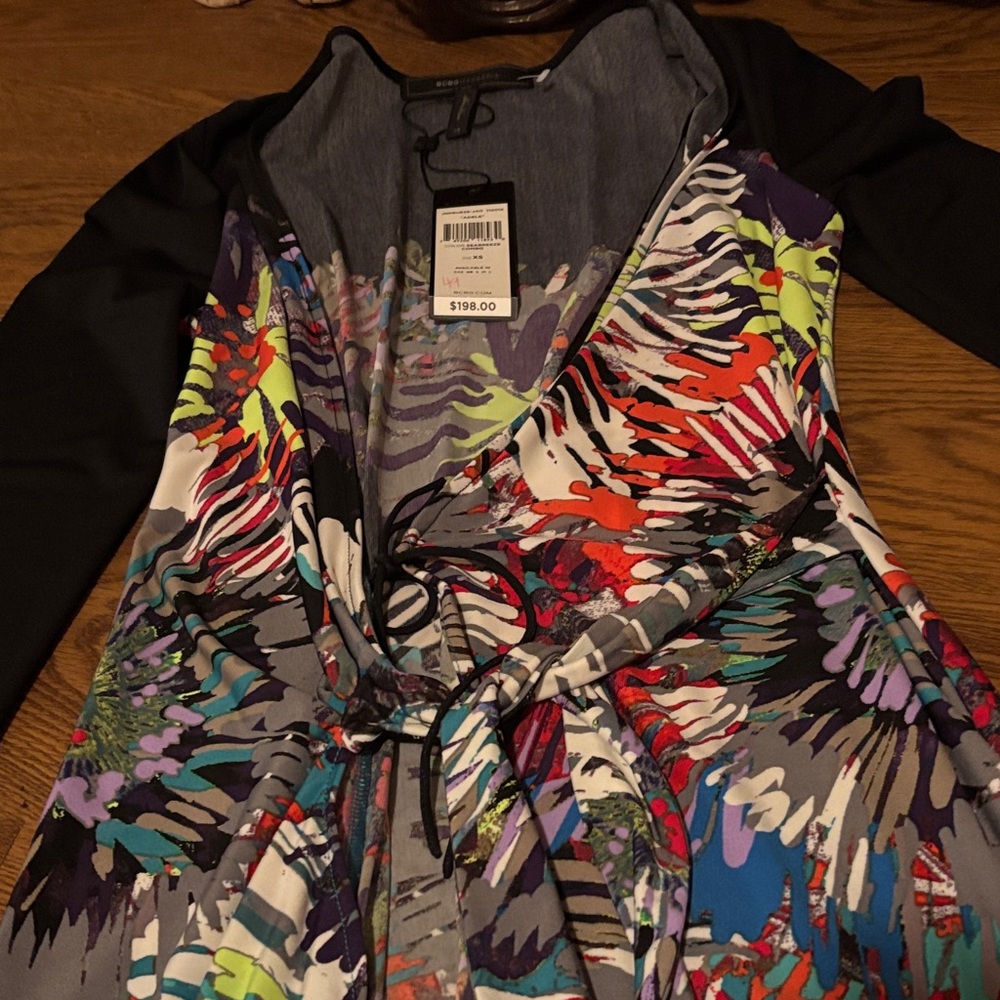 BCBG Black and Teal Floral Long Sleeve Adele Dress - Picture 2 of 5